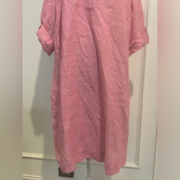 Foxcroft Women's Plus Size 14 Pink Linen Shirt Dress 3/4 Sleeve V-Neck - Picture 11 of 16